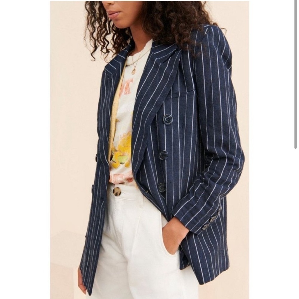 Free People Ashby double breasted blazer button front pinstripe oversized